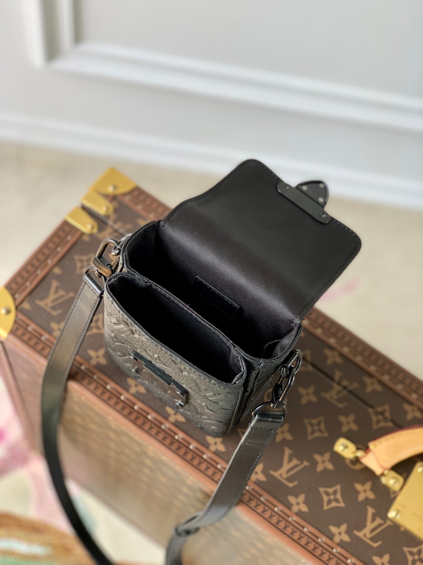Louis Vuitton Black Embossed Leather Mini Crossbody Messenger Bag