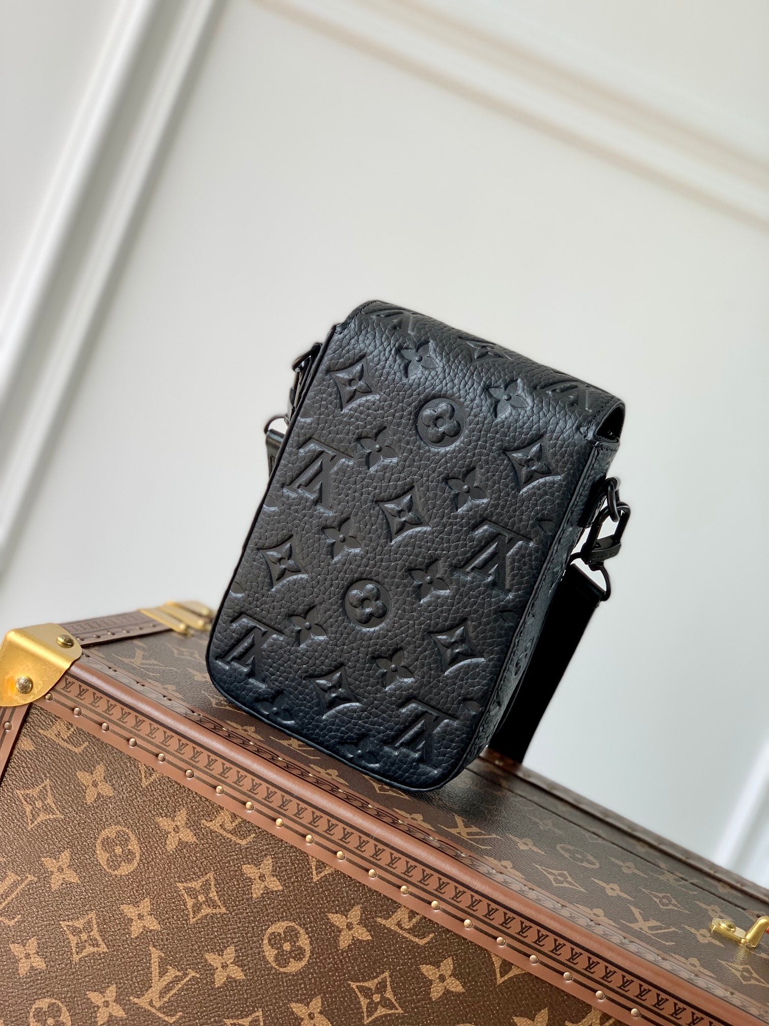 Louis Vuitton Black Embossed Leather Mini Crossbody Messenger Bag