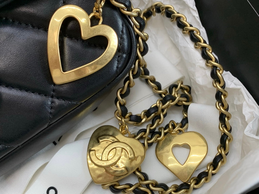 Chanel Mini Flap Bag with Heart Charms - Black Quilted Lambskin &amp; Gold-Tone Hardware
