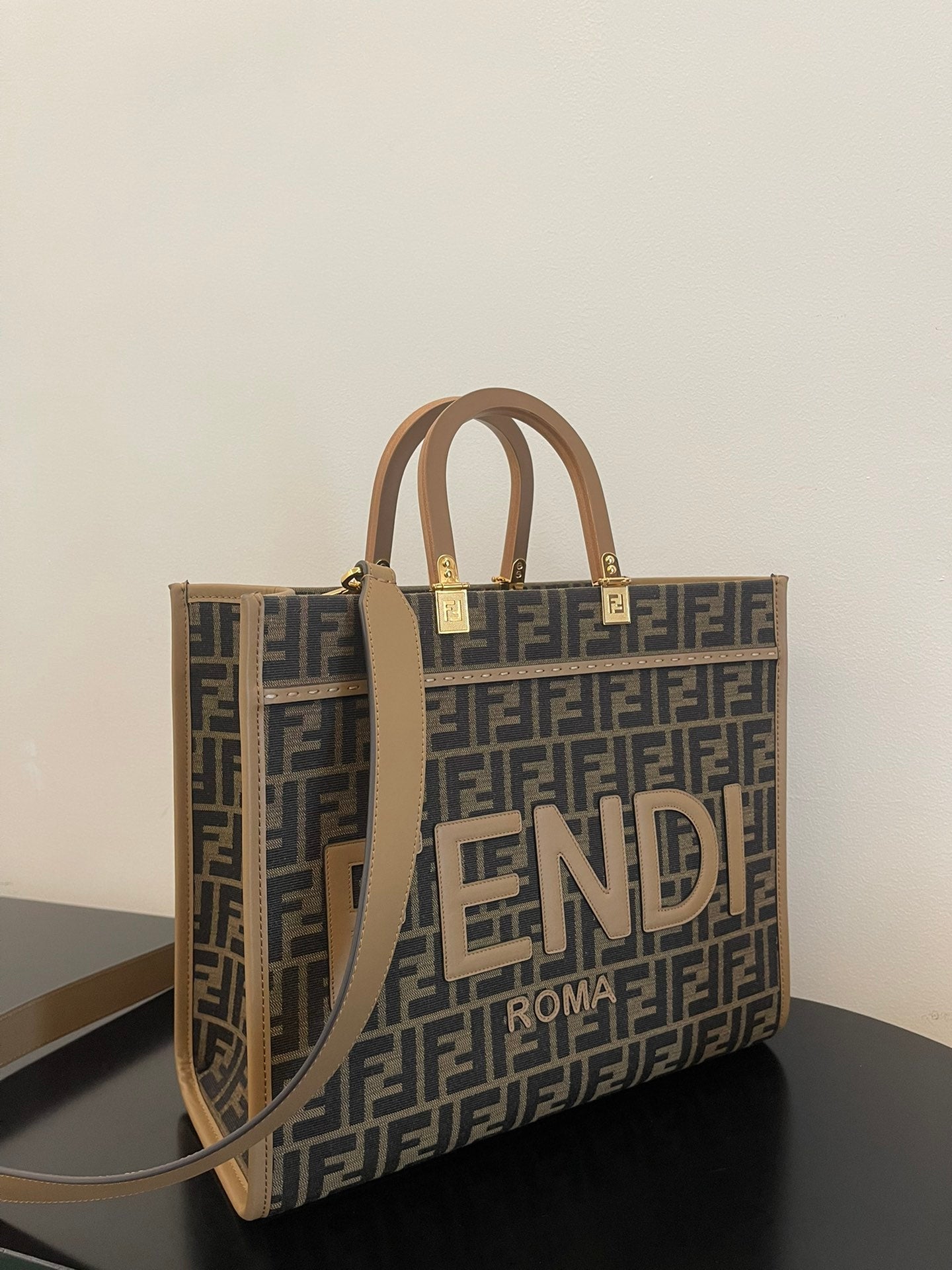 Fendi Sunshine Medium Shopper Tote Bag - Brown FF Fabric