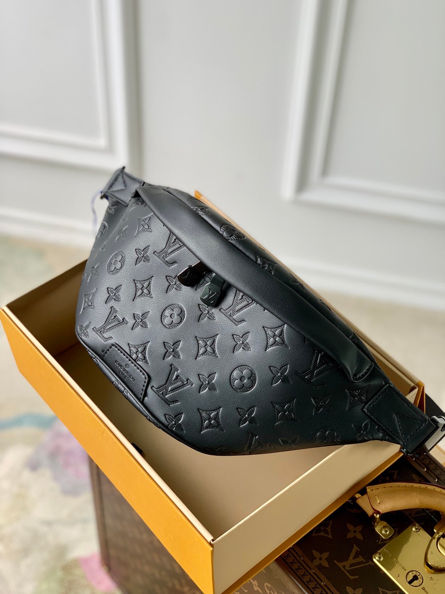 Louis Vuitton Black Embossed Monogram Leather Fanny Pack Waist Bag
