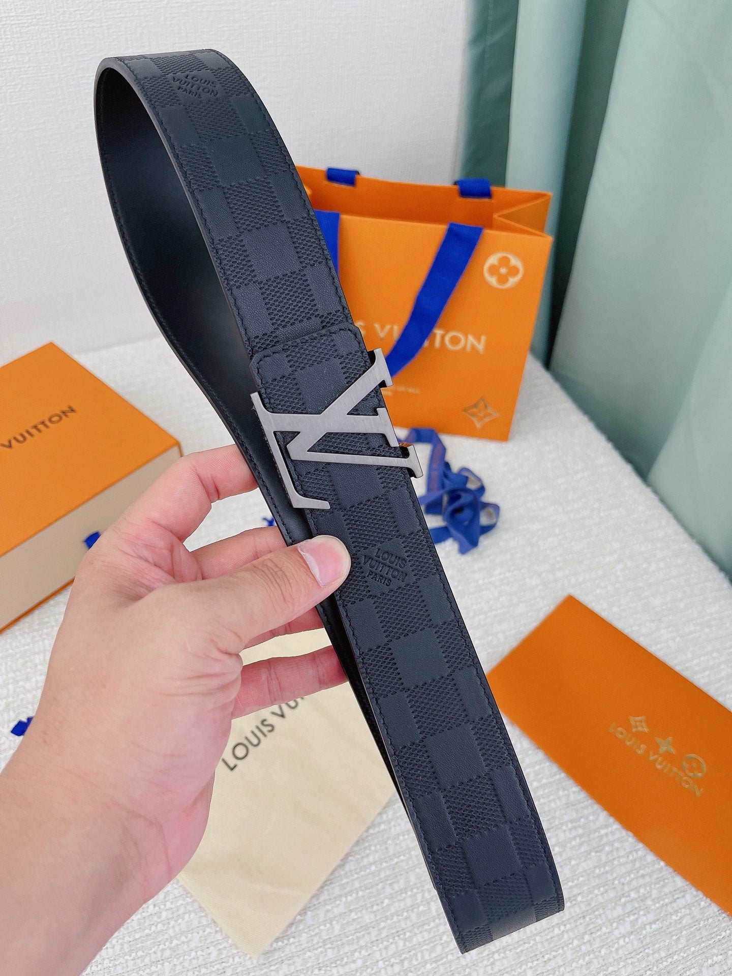 Louis Vuitton Men's LV Initiales Damier Infini Leather Belt - Black Onyx with Silver-Tone Buckle