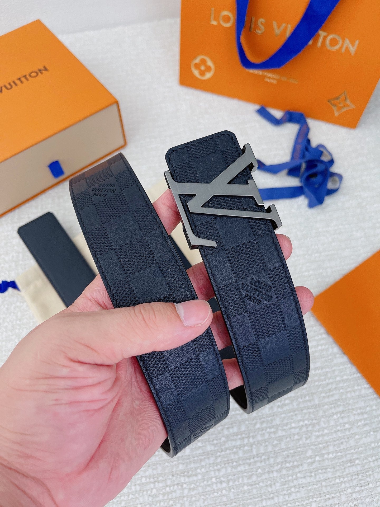 Louis Vuitton Men's LV Initiales Damier Infini Leather Belt - Black Onyx with Silver-Tone Buckle