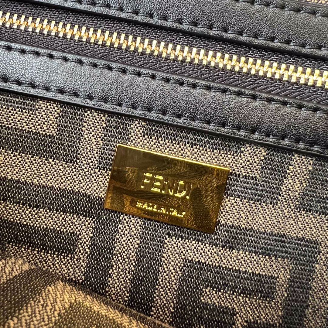 Fendi FF Monogram Canvas Baguette Bag with Logo Canvas Strap - Brown/Tobacco