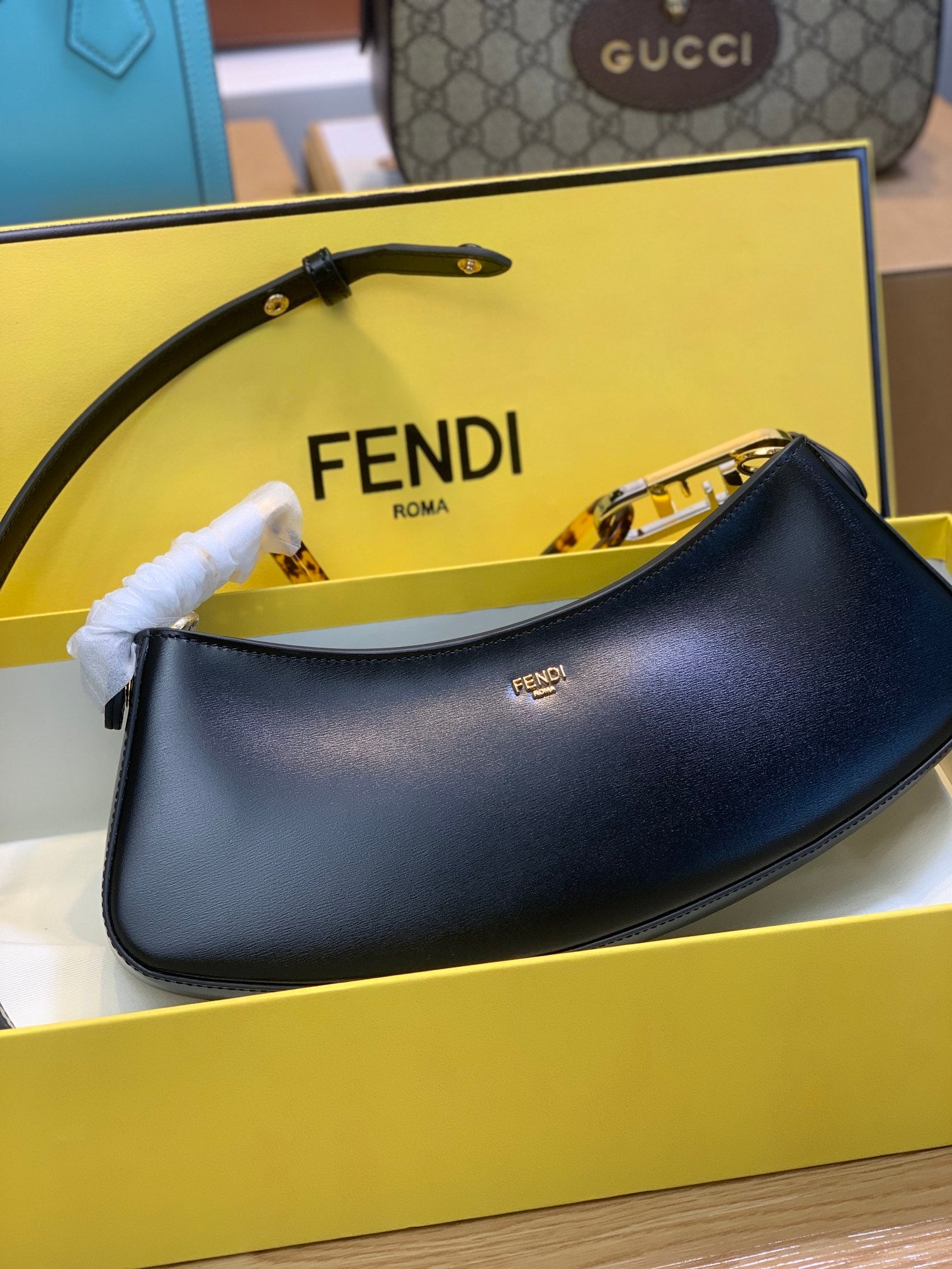 Fendi Fendigraphy Small Black Leather Hobo Bag - Luxury Designer Handbag