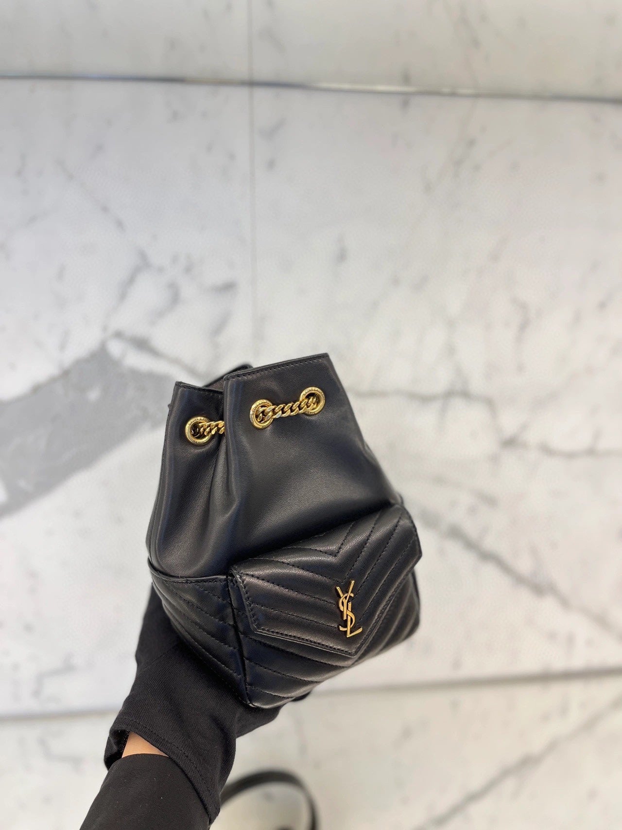 Saint Laurent Joe Mini Bucket Bag in Quilted Lambskin Leather - Black