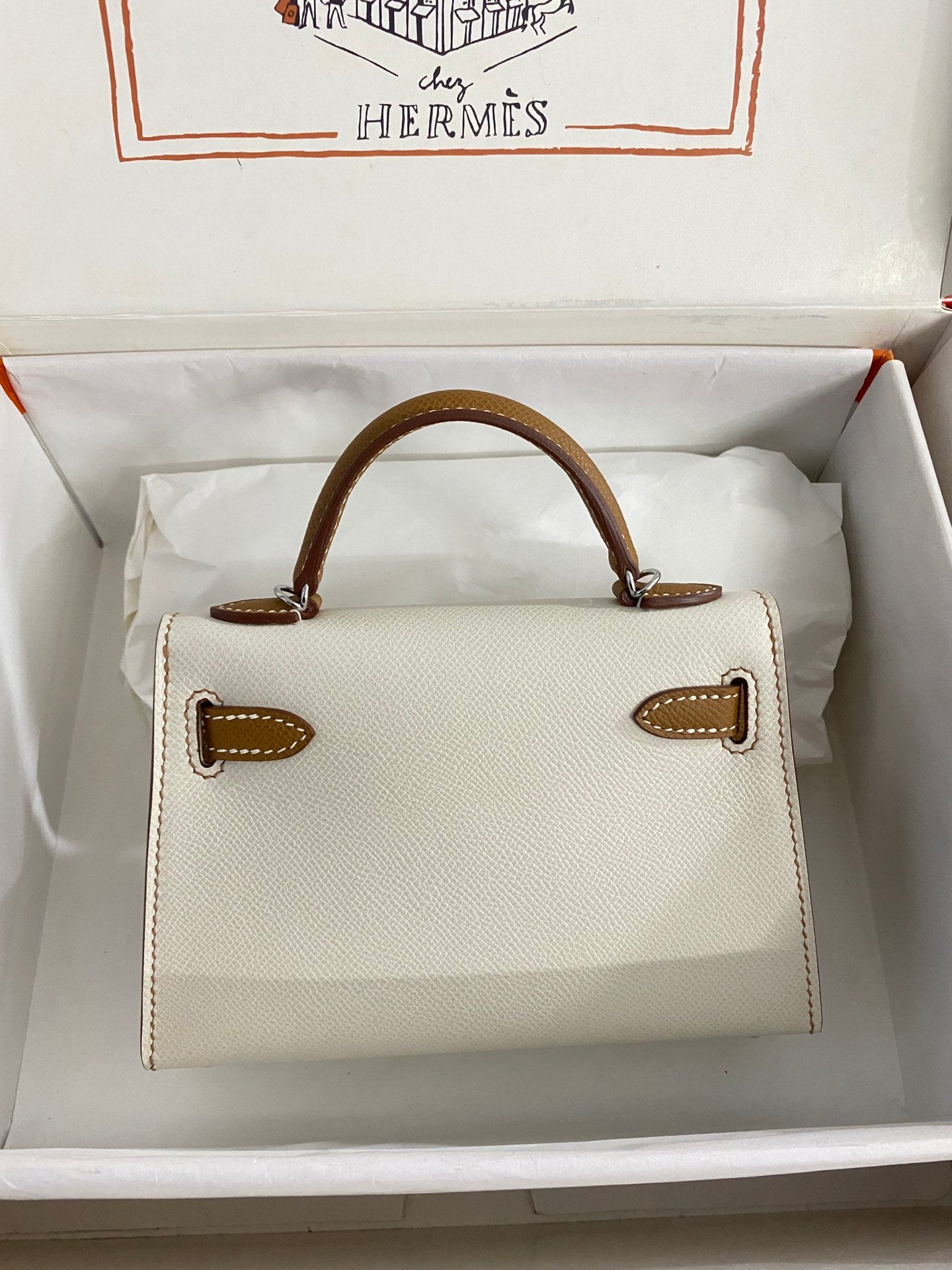 Hermès Kelly Sellier 20 Mini Handbag - Bicolor Nata &amp; Gold Leather with Palladium Hardware