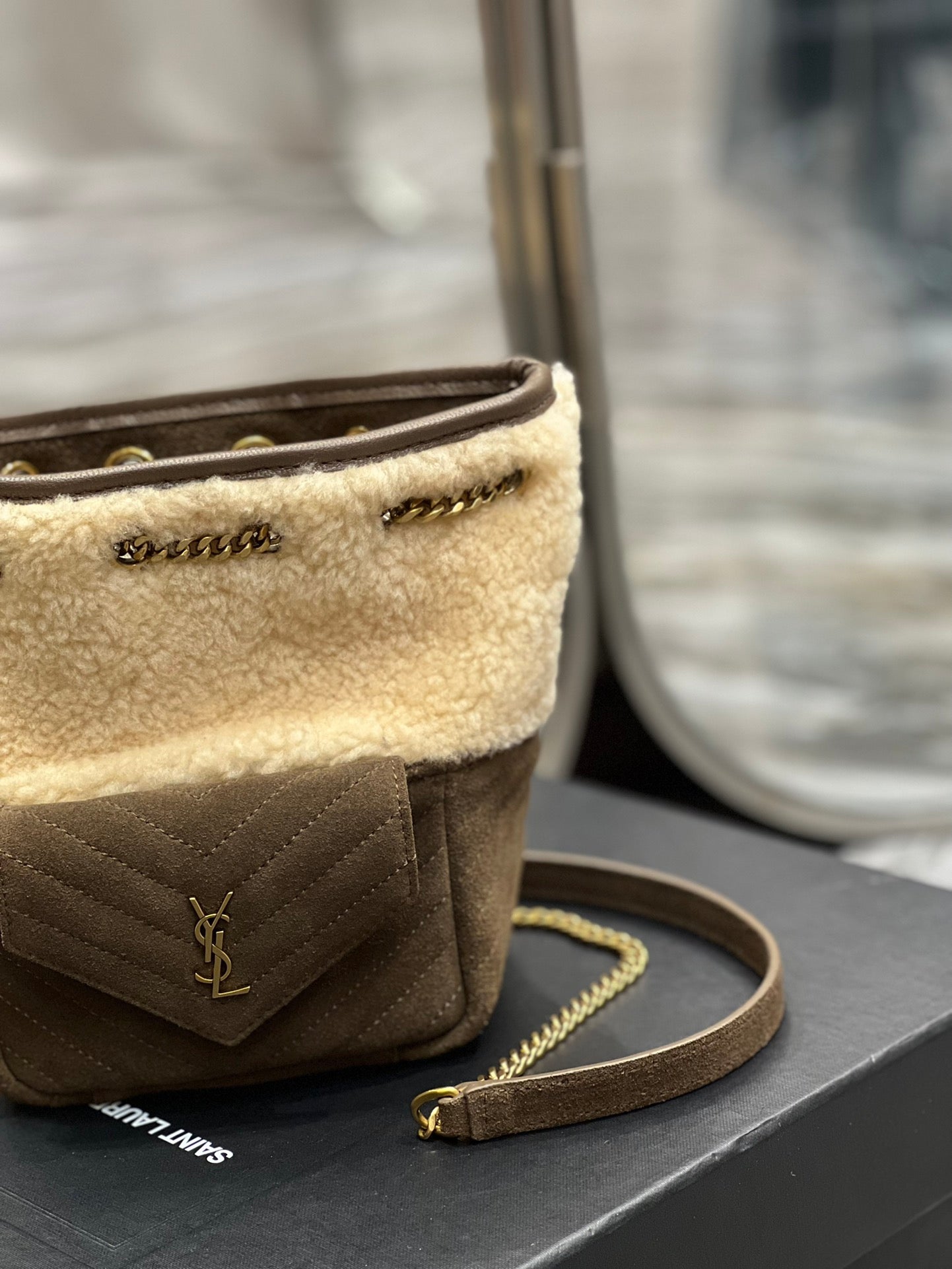Saint Laurent Joe Mini Bucket Bag in Shearling and Suede