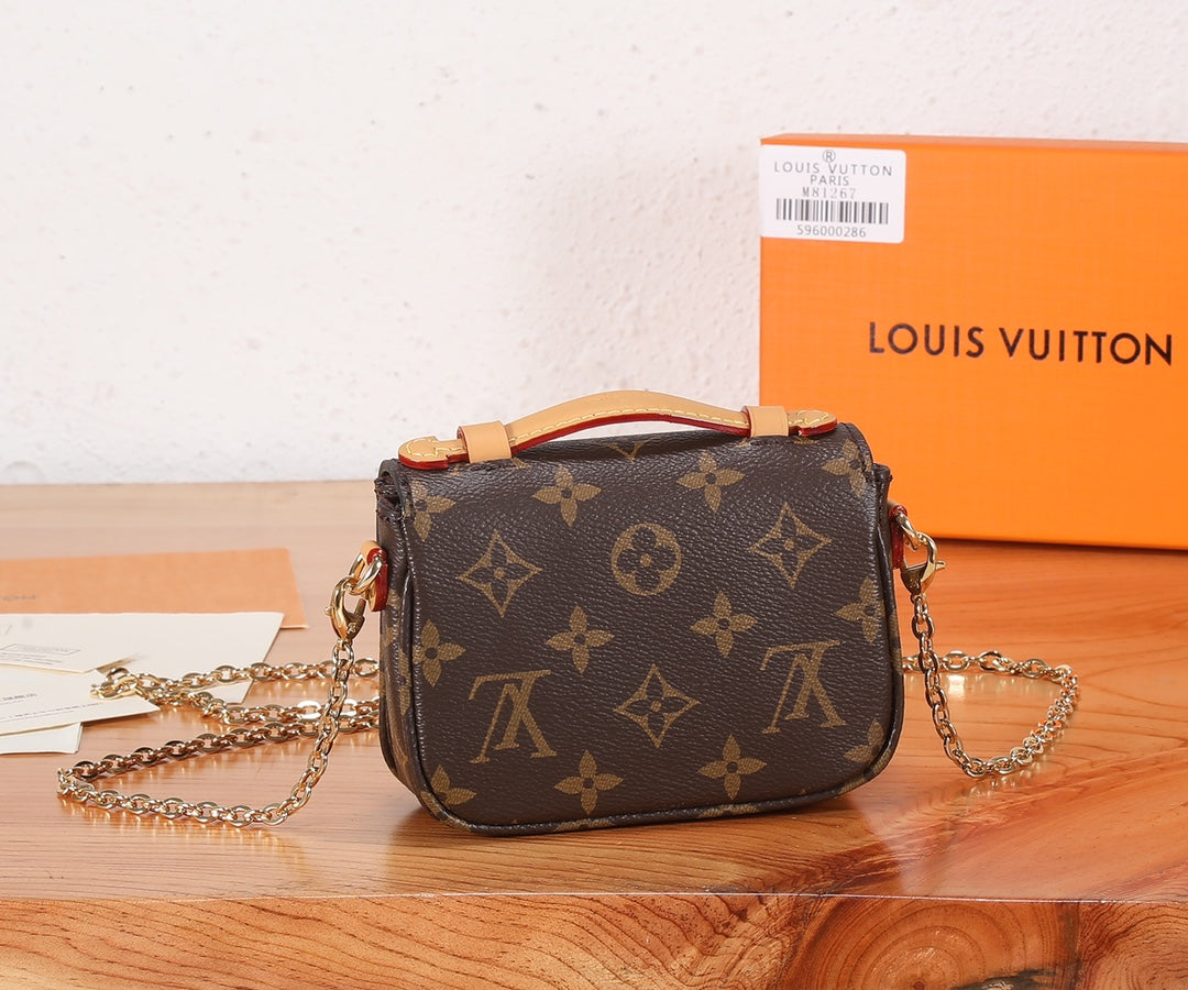 Louis Vuitton Brown Monogram Patterned Mini Crossbody Bag with Gold Chain