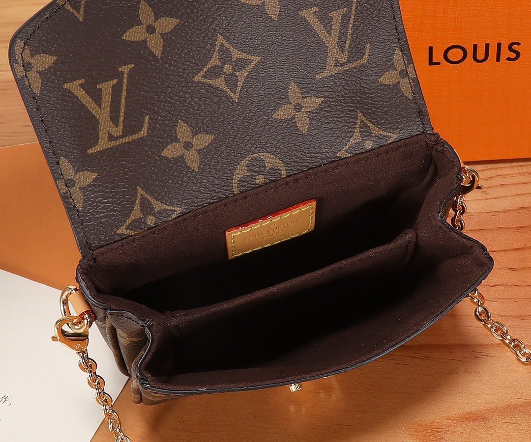 Louis Vuitton Brown Monogram Patterned Mini Crossbody Bag with Gold Chain