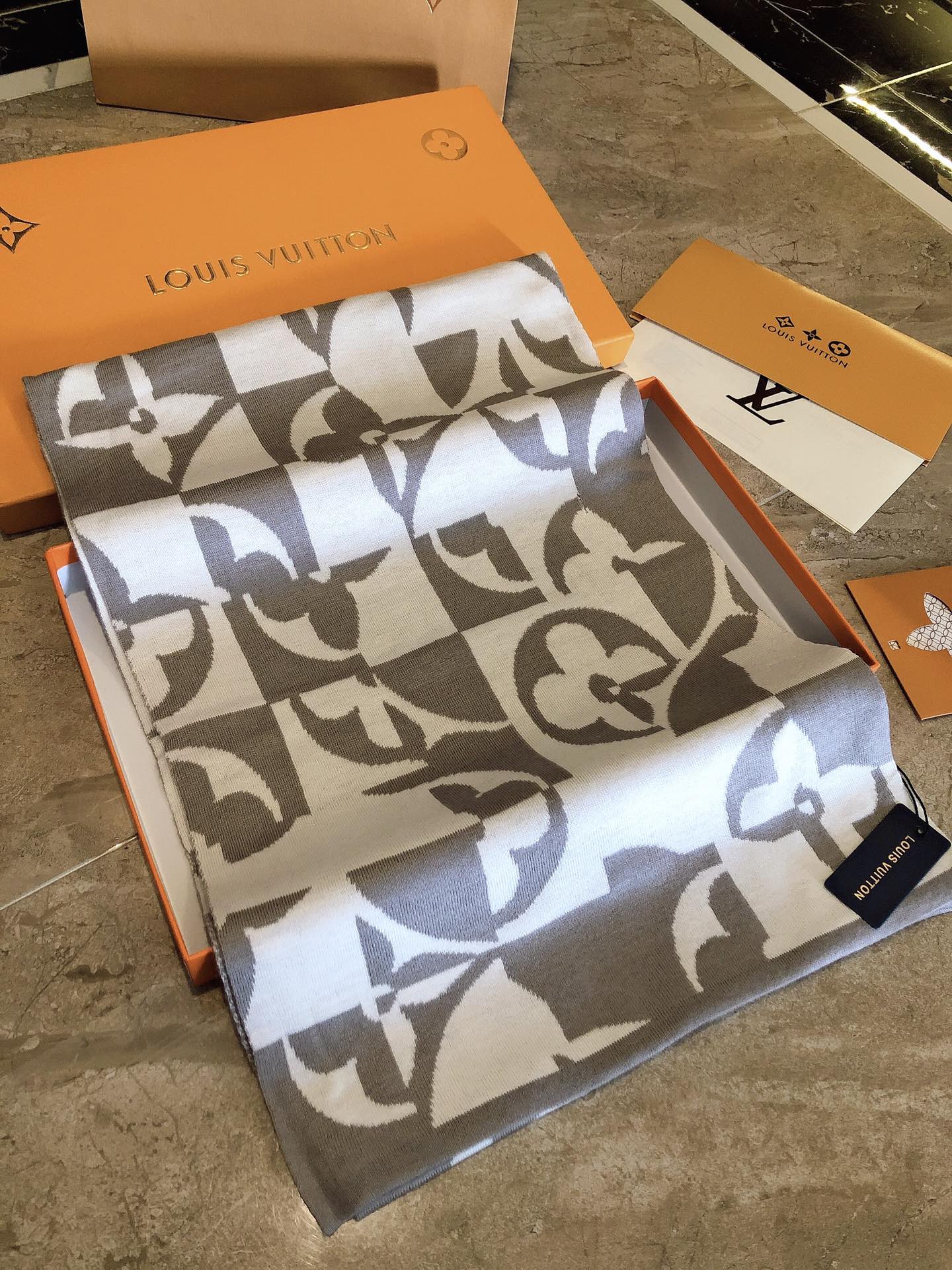 Luxury Monogram Pattern Designer Scarf, White and Grey Soft Winter Wrap for Men and Women
