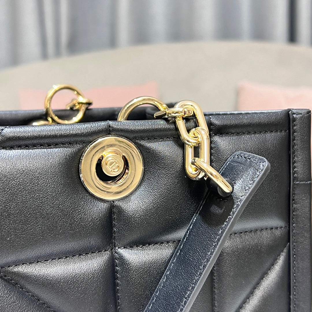 Dior Elegant Black Quilted Leather Tote Handbag with Top Handles