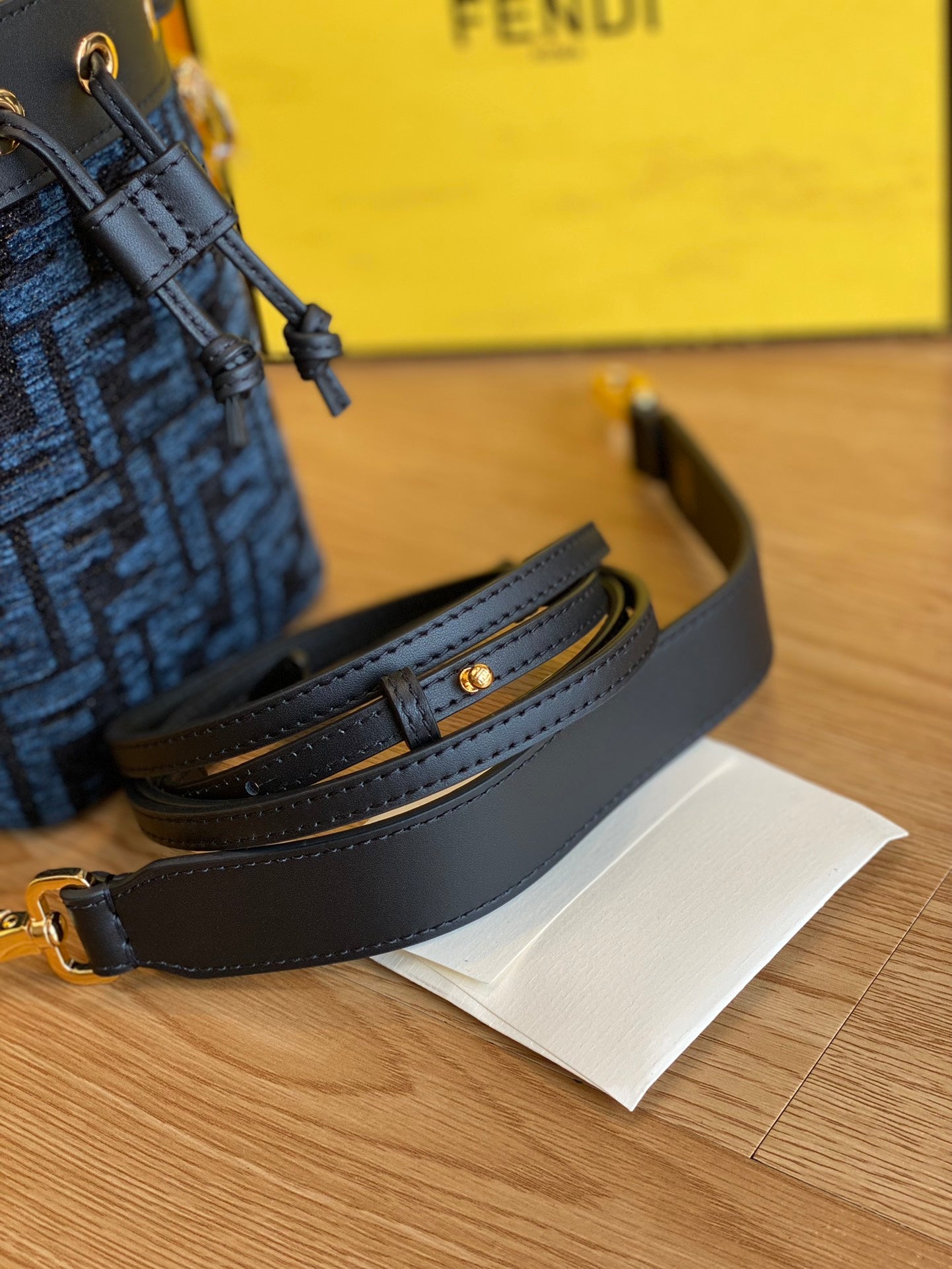 Fendi Mon Tresor Small FF Motif Blue Denim Bucket Bag