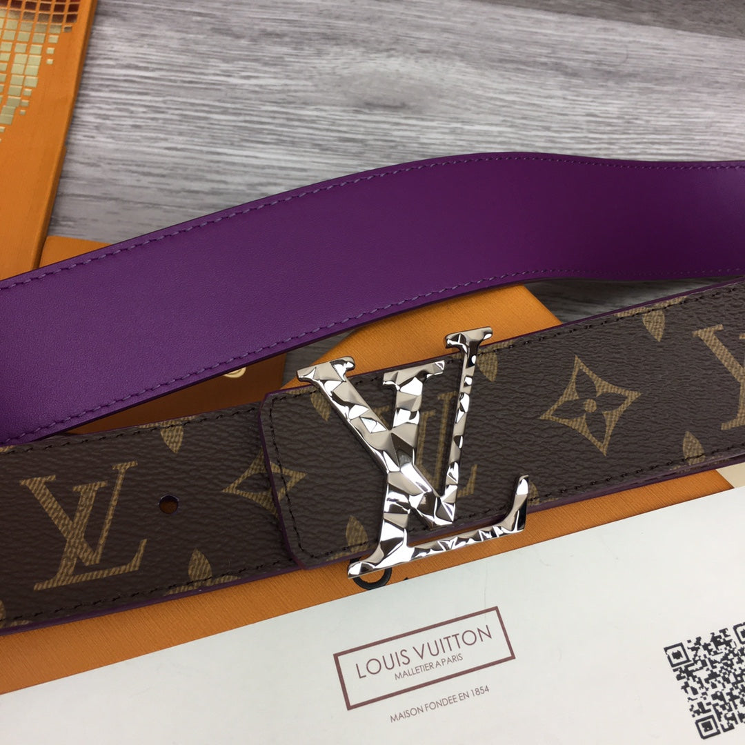 Louis Vuitton Monogram Canvas Belt with Silver-Tone LV Initials Buckle, Brown and Purple