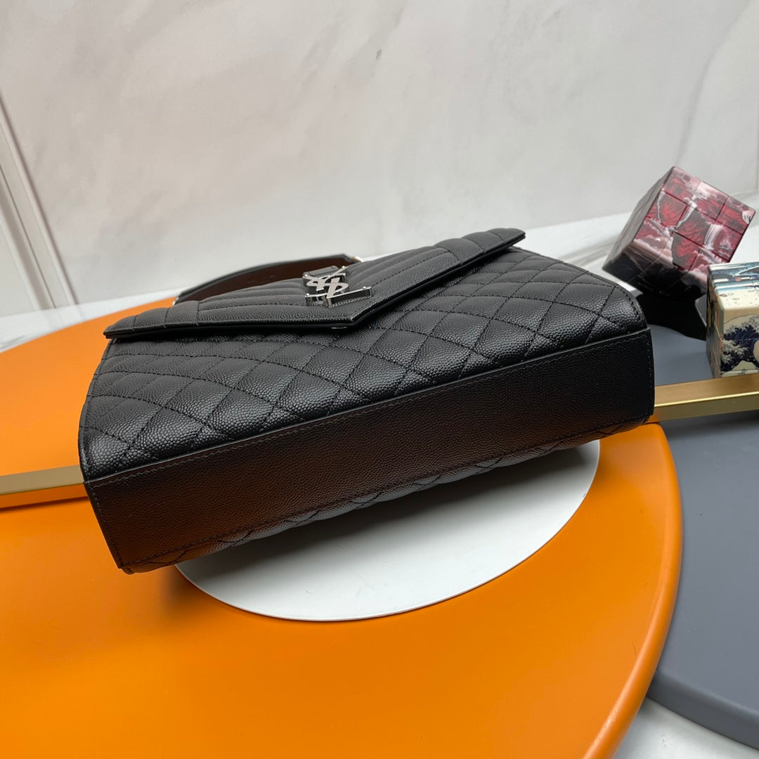 Saint Laurent Medium Envelope Bag in Black Quilted Leather