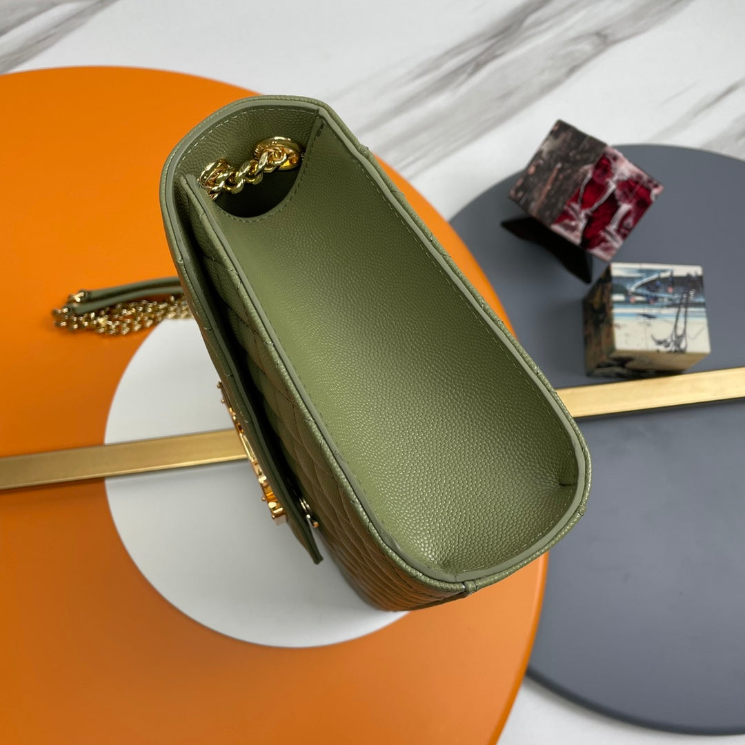Saint Laurent Envelope Bag in Mix Matelassé Grain de Poudre Leather - Olive Green