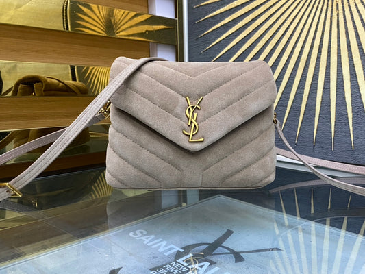 Saint Laurent Loulou Toy Bag in Matelassé Suede - Taupe
