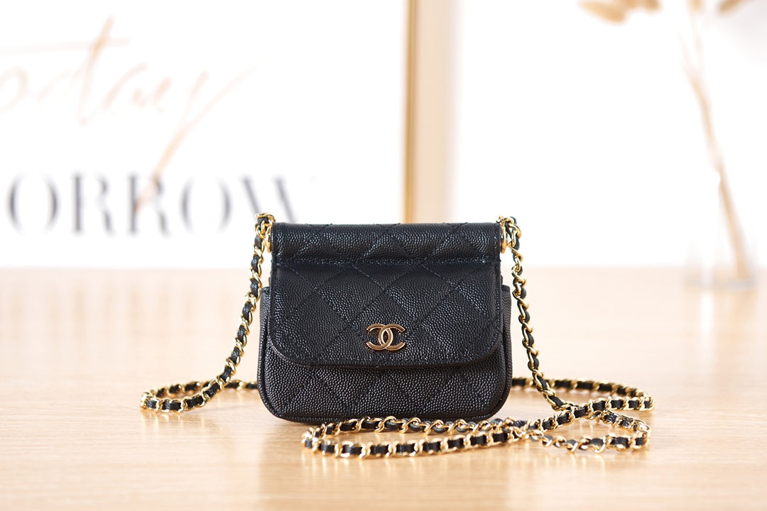 Chanel Quilted Mini Flap Bag - Black Lambskin with Gold-Tone Chain Strap