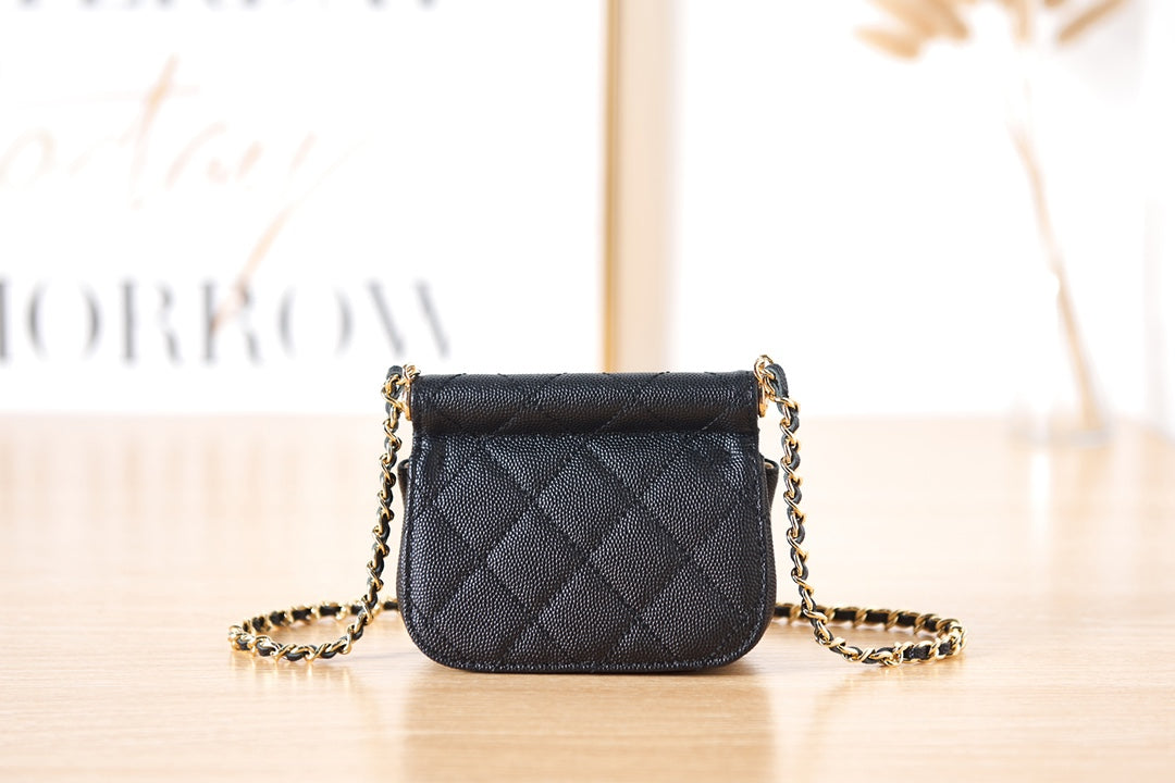 Chanel Quilted Mini Flap Bag - Black Lambskin with Gold-Tone Chain Strap