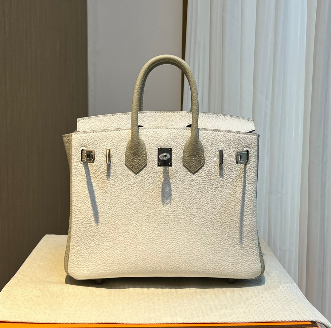 Hermès Birkin 25 Bicolor Handbag - Nata &amp; Etain Epsom Leather