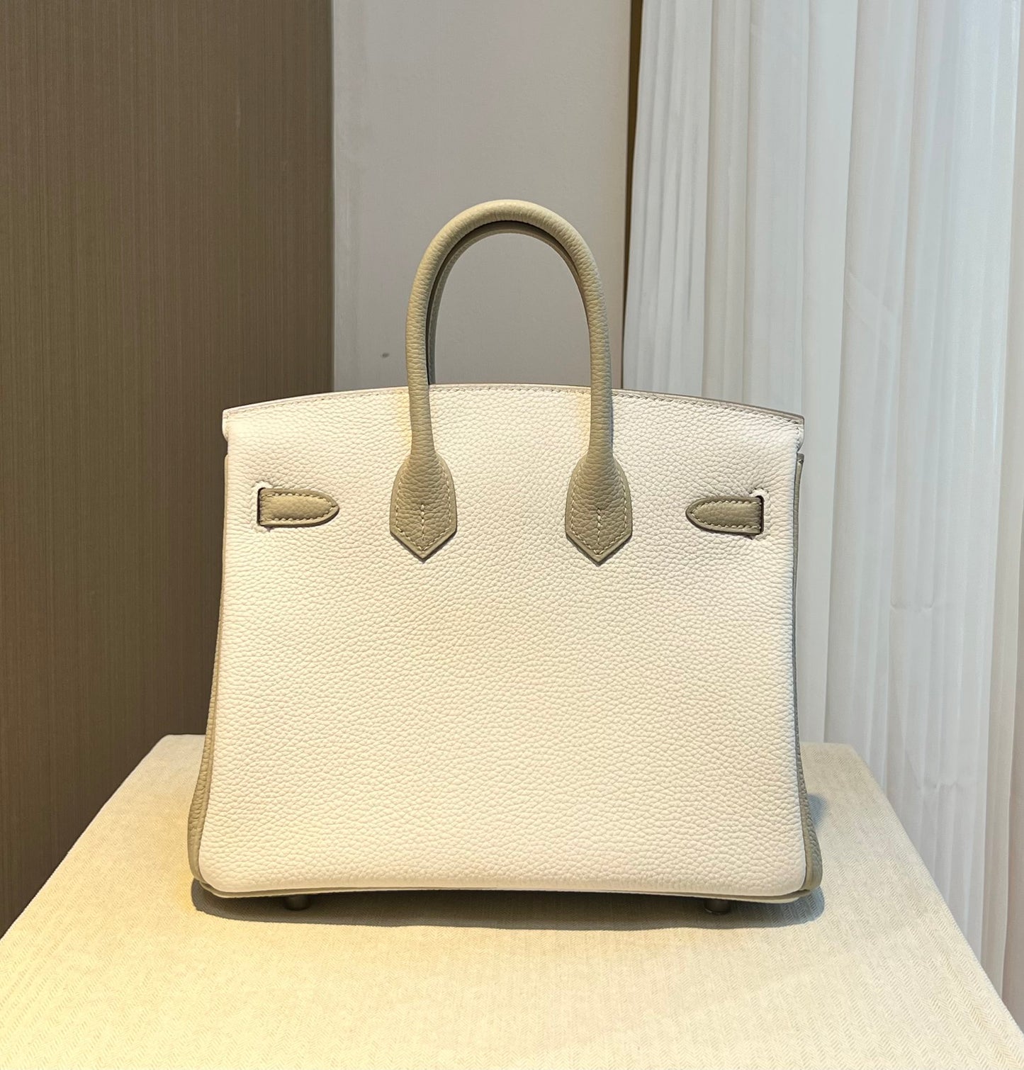 Hermès Birkin 25 Bicolor Handbag - Nata &amp; Etain Epsom Leather
