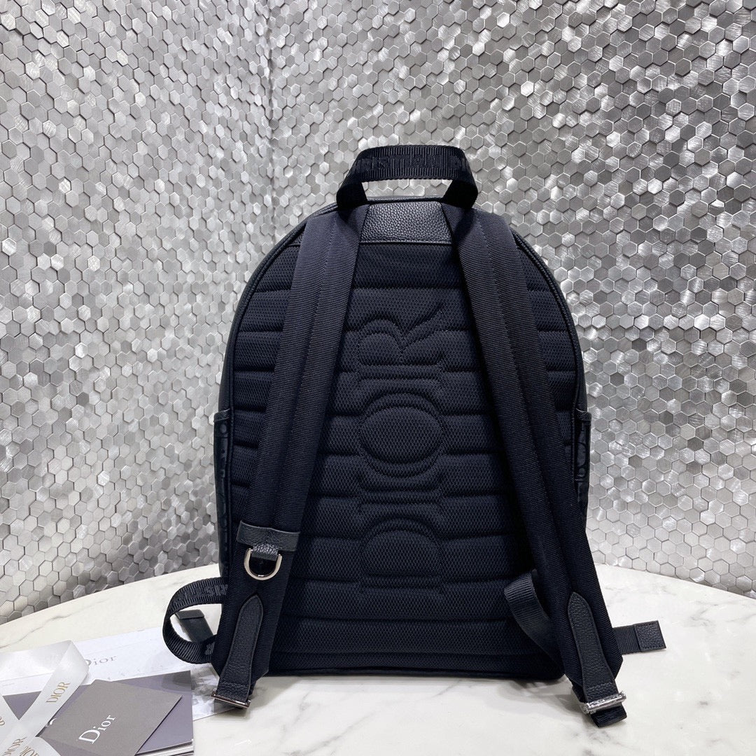 Christian Dior Oblique Jacquard and Black Leather Backpack