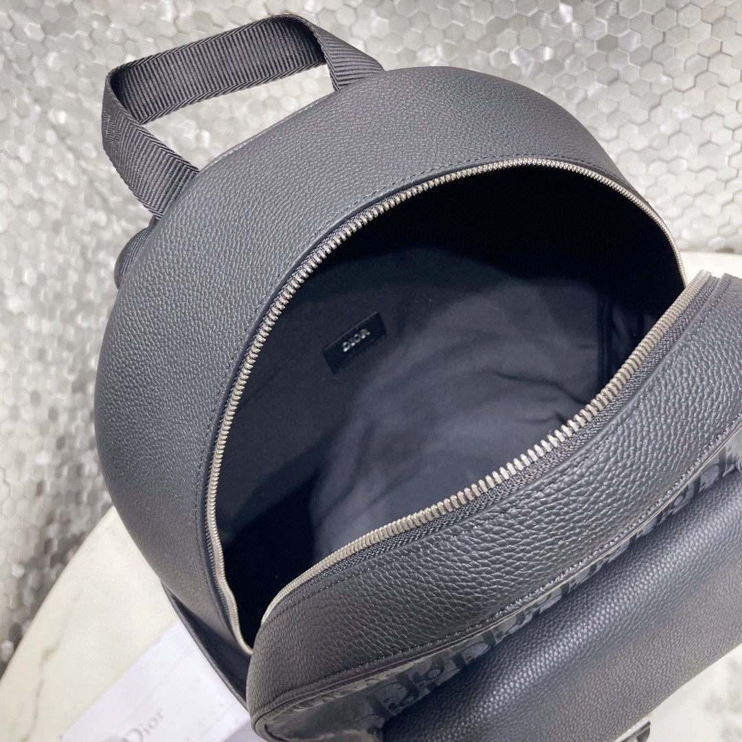 Dior Navy Blue Monogram Canvas Backpack with Buckle Front Flap