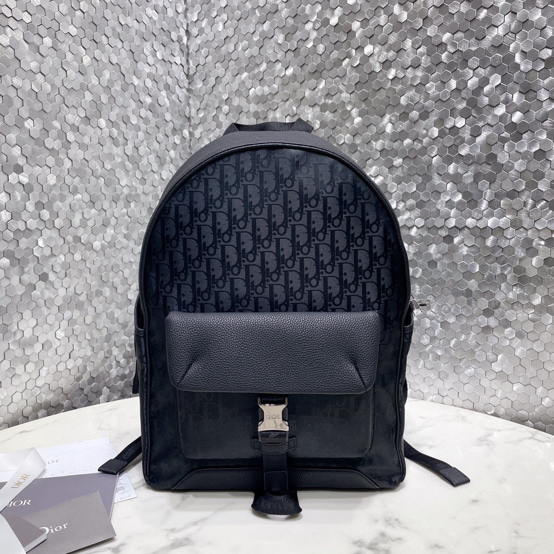 Christian Dior Oblique Jacquard and Black Leather Backpack