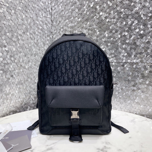 Christian Dior Oblique Jacquard and Black Leather Backpack