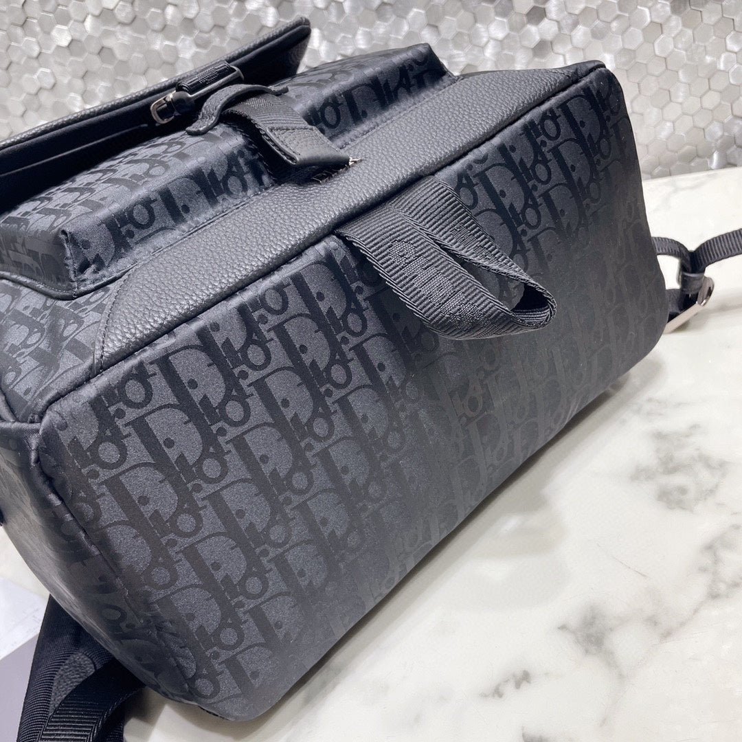 Dior Navy Blue Monogram Canvas Backpack with Buckle Front Flap