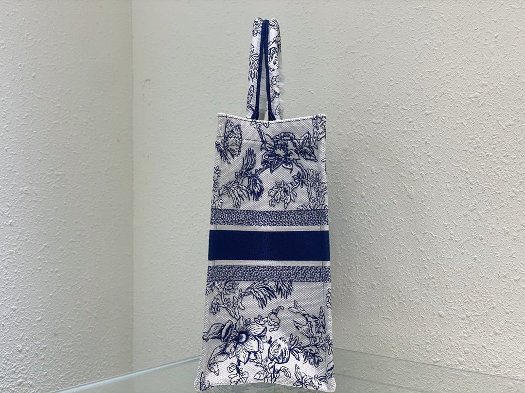 Dior Blue and White Floral Toile Embroidered Canvas Tote Bag
