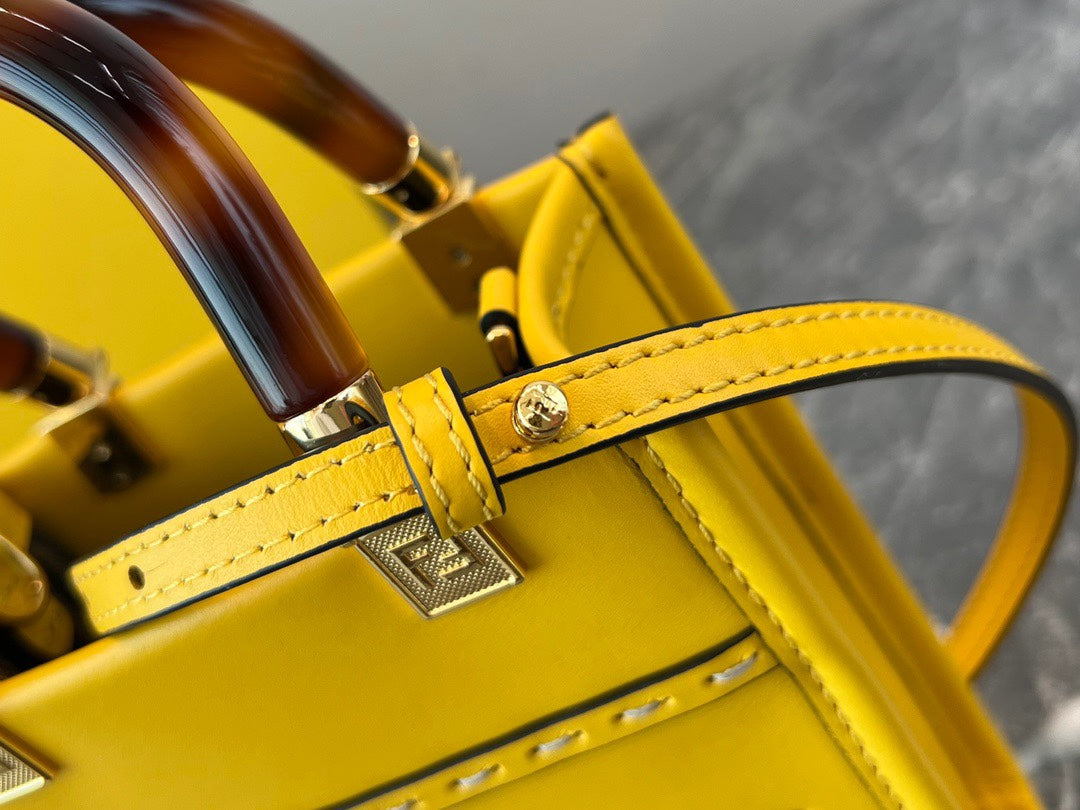 Fendi Sunshine Shopper Mini Yellow Leather Bag with Embossed Logo