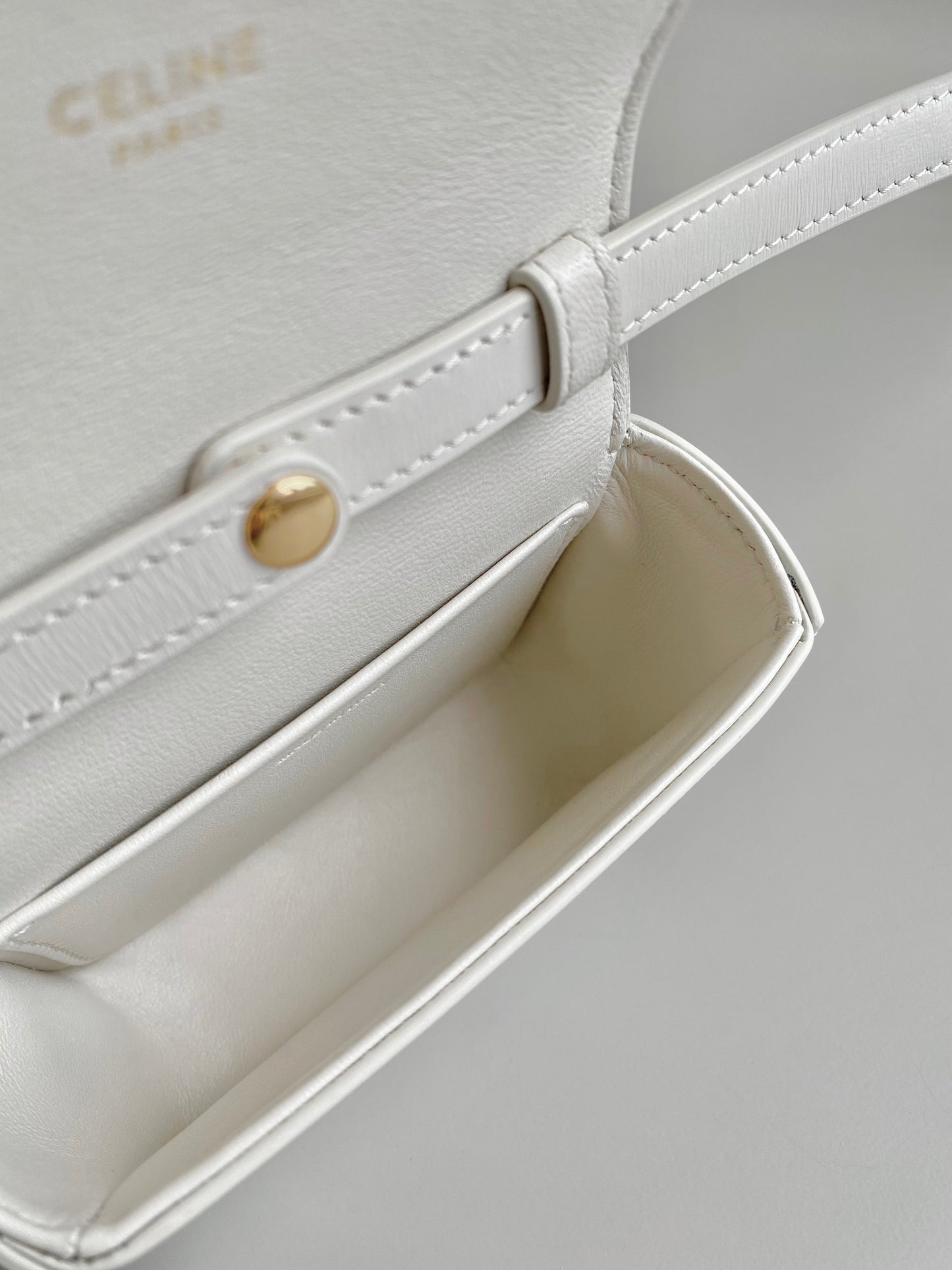 Mini White Triomphe-Style Crossbody Bag with Gold Clasp