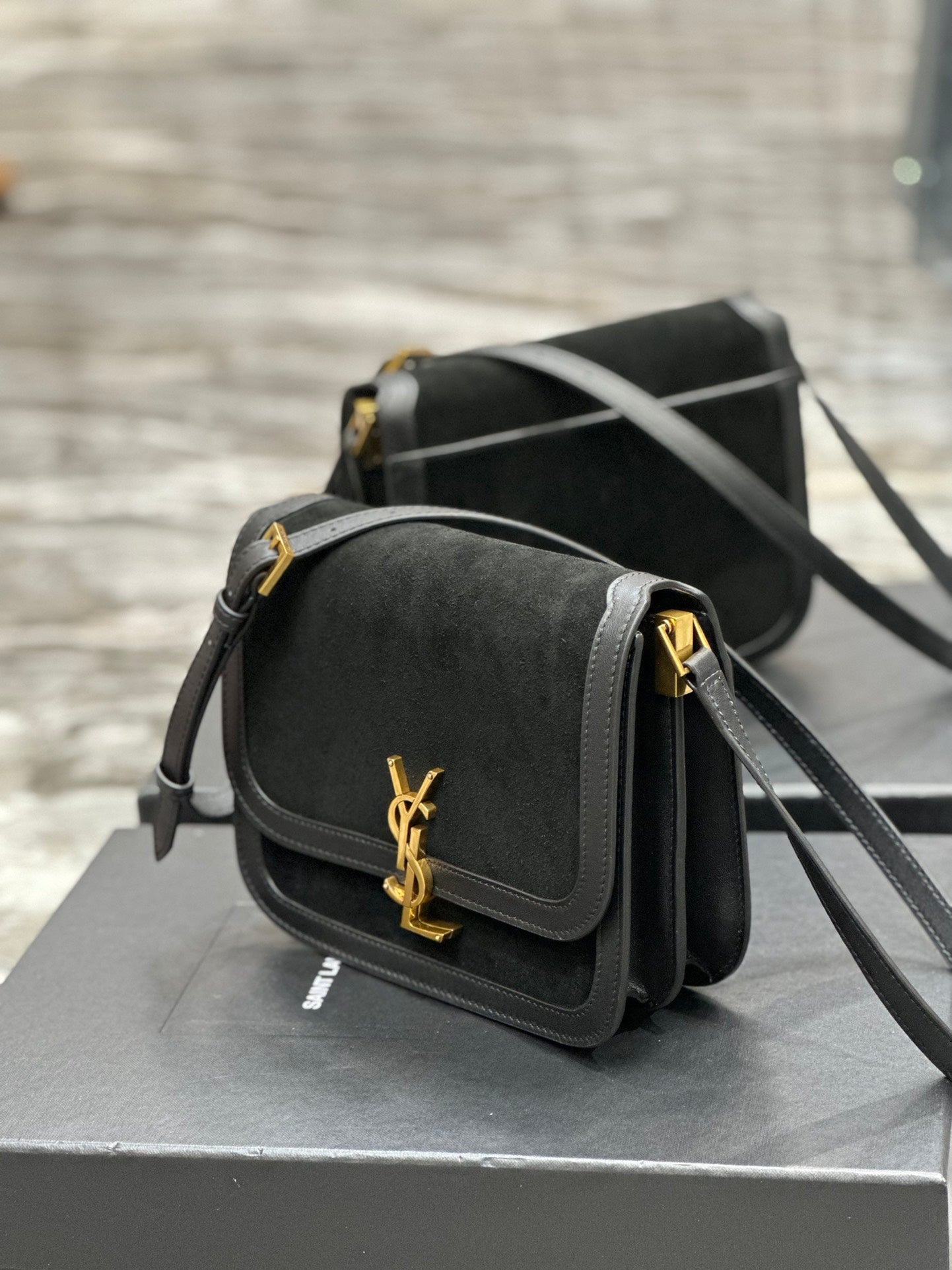 Saint Laurent Solferino Small Suede and Leather Shoulder Bag - Black