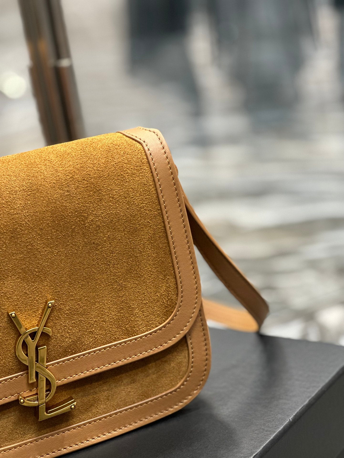 Saint Laurent Solferino Medium Satchel Bag in Suede and Leather - Tan