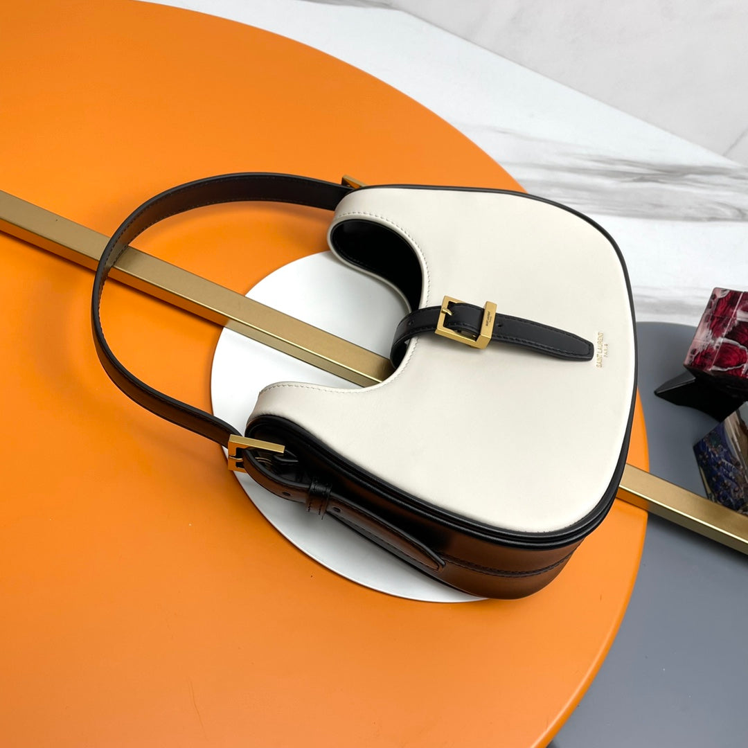 Celine Ava Bag in Smooth Calfskin - Off-White/Black Leather Crescent Shoulder Bag