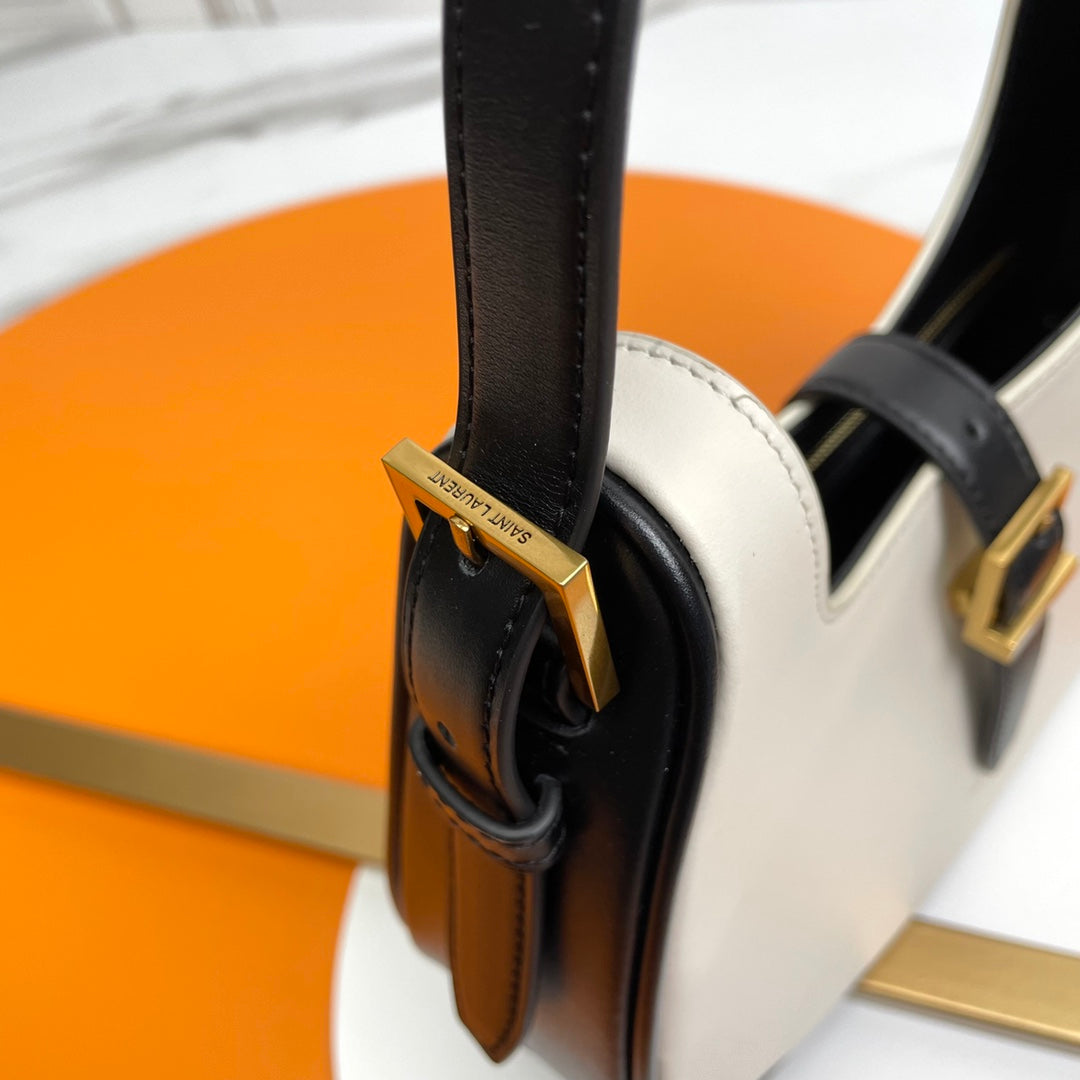 Celine Ava Bag in Smooth Calfskin - Off-White/Black Leather Crescent Shoulder Bag