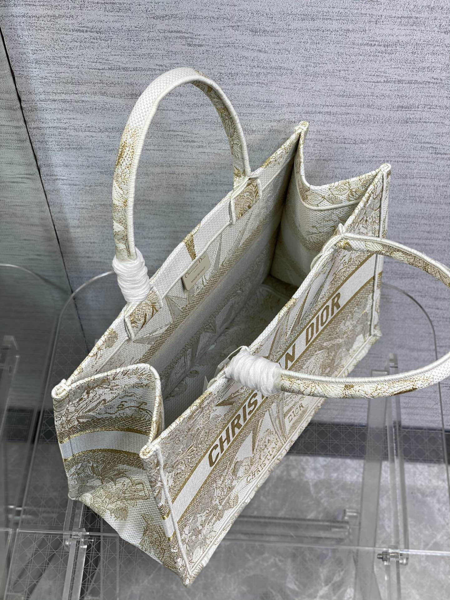 Dior Luxury Gold Celestial Star Embroidered Canvas Top Handle Tote Bag