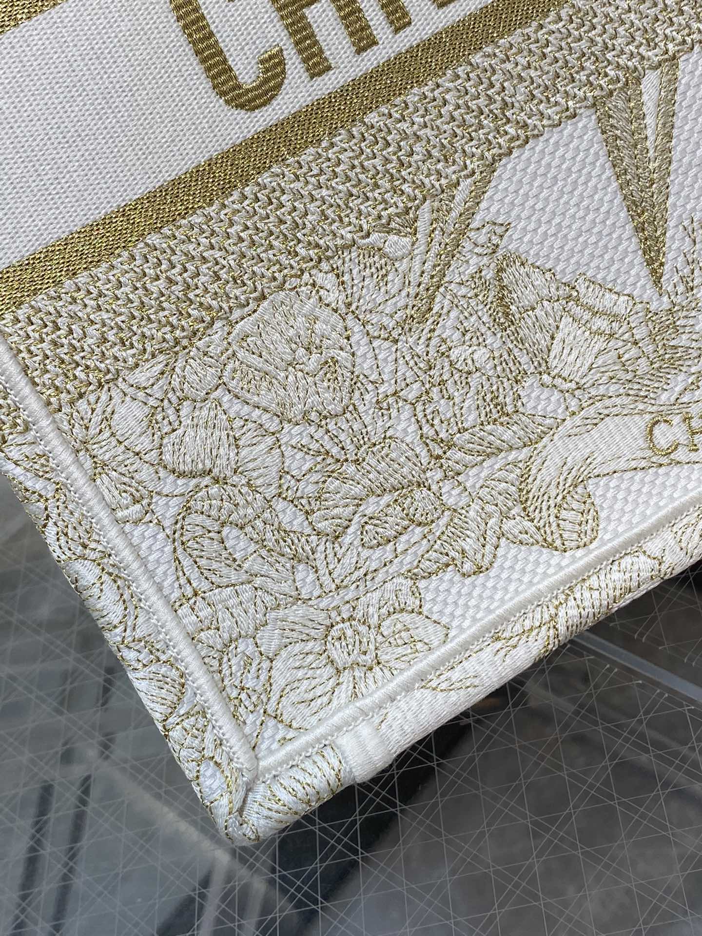 Dior Luxury Gold Celestial Star Embroidered Canvas Top Handle Tote Bag