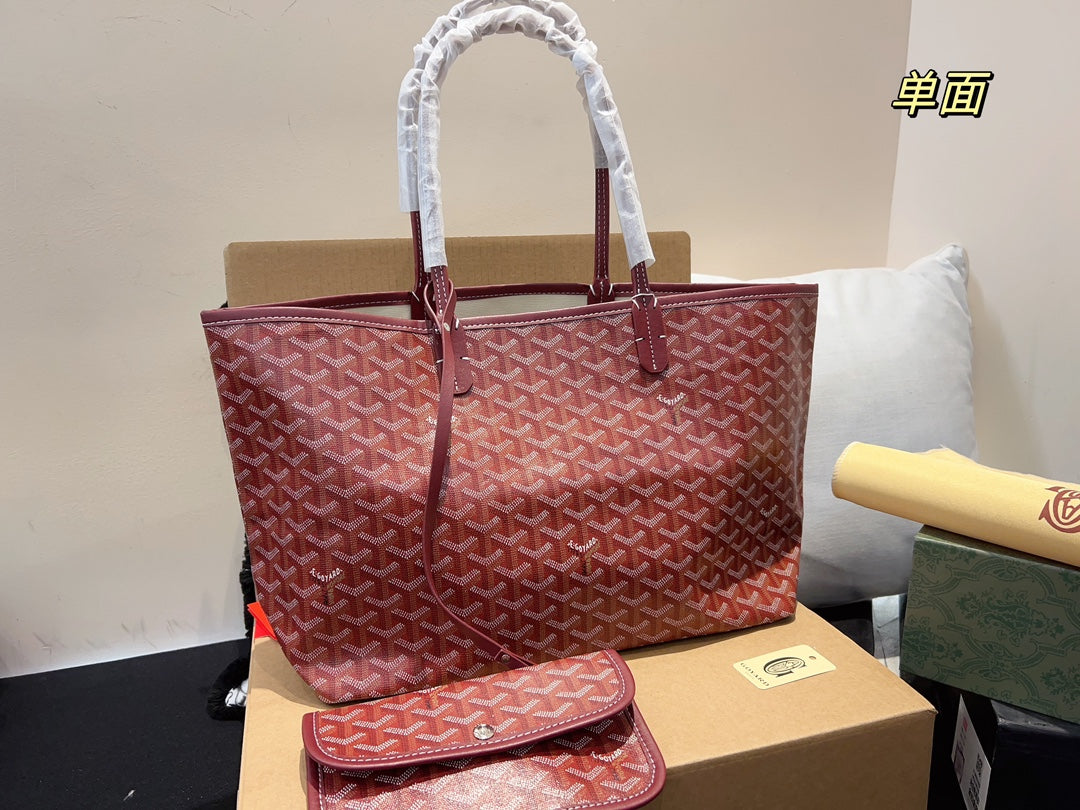 Gogy Classic Burgundy Chevron Tote Bag with Matching Pouch Canvas Handbag