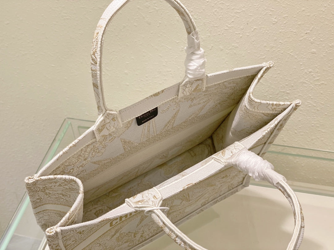 Christian Dior Medium Book Tote - White and Gold-Tone Dior Constellation Embroidery