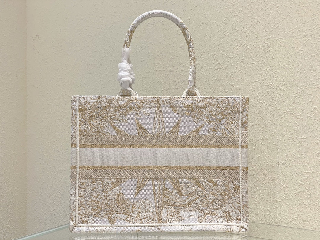 Dior Beige Embroidered Star Canvas Tote Bag Classic Luxury Top-Handle Handbag