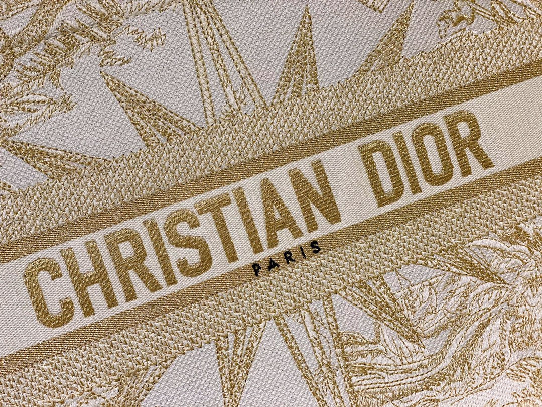 Christian Dior Book Tote Beige and White Toile de Jouy Embroidery