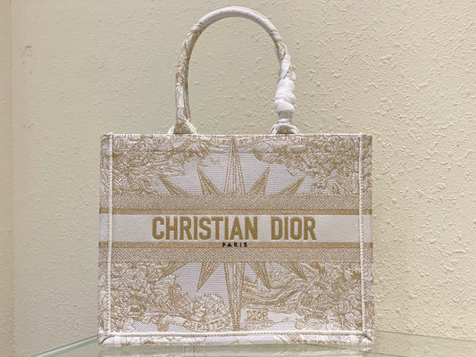 Dior Beige Embroidered Star Canvas Tote Bag Classic Luxury Top-Handle Handbag