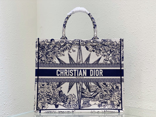 Christian Dior Large Book Tote Blue and White Constellation Embroidery Bag