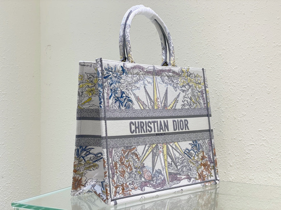 Dior Vintage Compass Star Embroidered Canvas Top-Handle Tote Bag