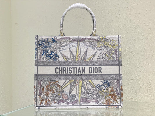 Dior Vintage Star Compass Embroidered Canvas Tote Bag Top Handle Purse