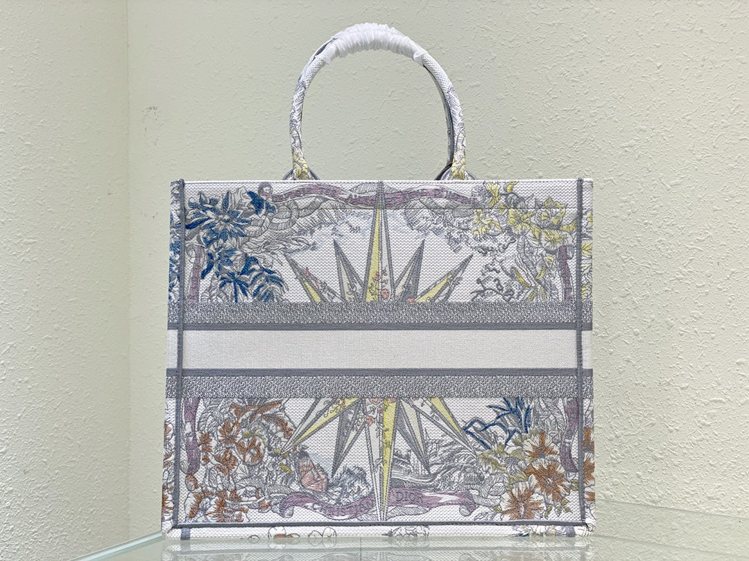 Dior Vintage Compass Star Embroidered Canvas Top-Handle Tote Bag