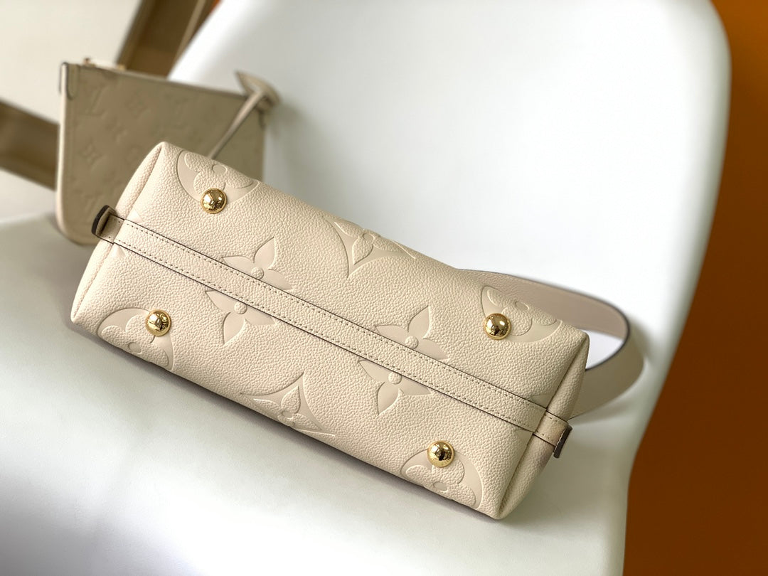 Louis Vuitton Elegant Beige Embossed Leather Shoulder Bag with Hanging Tag