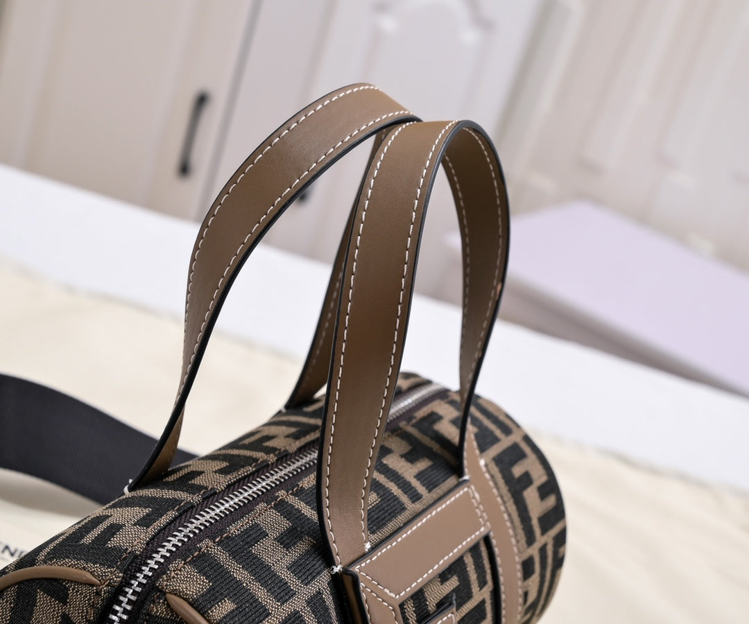 Fendi FF Monogram Mini Duffle Bag - Brown Canvas with Leather Trim